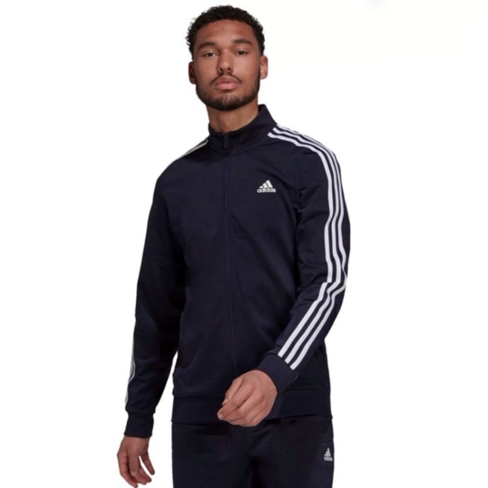 Adidas Black Tricot Track Jacket Size 2XL 3 Stripe Pockets Fall Activewear Run